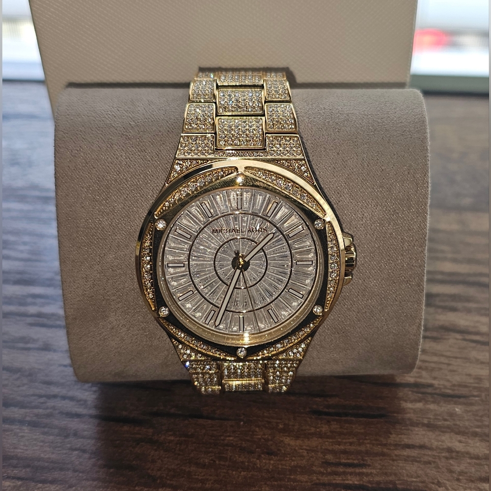 SOLD - MK Women's Oversized Lennox Pave Gold-Tone Stainless Steel WatchMK6991